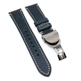 22mm Italy Prussian Blue Calf Leather Watch Strap For Tudor Black Bay