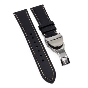 22mm Italy Black Calf Leather Watch Strap For Tudor Black Bay
