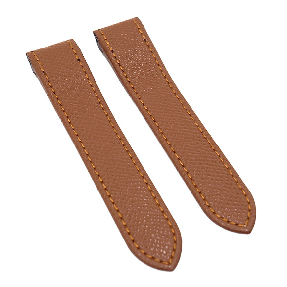 20mm Rust Orange Litchi Grain Calf Leather Watch Strap For Cartier Santos