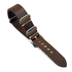 20mm, 22mm Military Style Syrup Brown Calf Leather Watch Strap