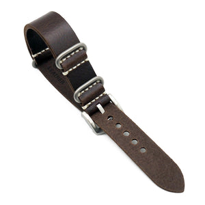 20mm, 22mm Military Style Chocolate Brown Calf Leather Watch Strap