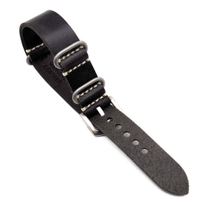 20mm, 22mm Military Style Black Calf Leather Watch Strap