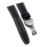 22mm Black Matte Calf Leather Watch Strap For Tudor Black Bay