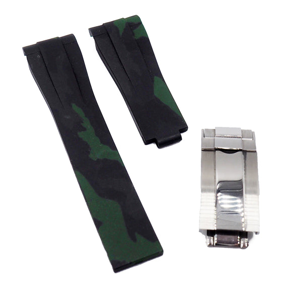 20mm Curved End Camouflage Green Rubber Watch Strap For Rolex-Revival Strap