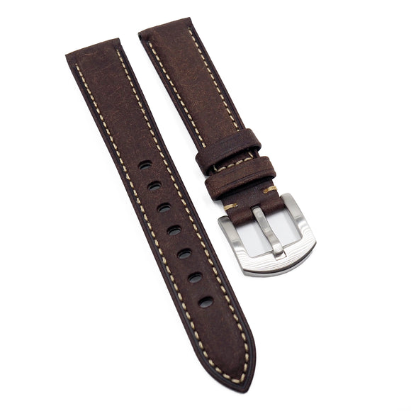 18mm, 20mm Chocolate Brown Aging Calf Leather Watch Strap