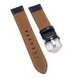 22mm Dark Blue Bridle Leather Watch Strap, White Stitching