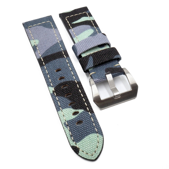 24mm Camouflage Blue Canvas Watch Strap For Panerai