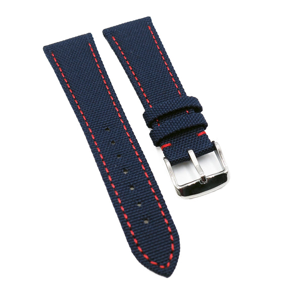 22mm Navy Blue Nylon Watch Strap For Omega, Red Stitching