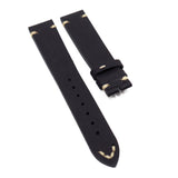 18mm, 20mm, 22mm Vintage Style Black Plasticized Calf Leather Watch Strap