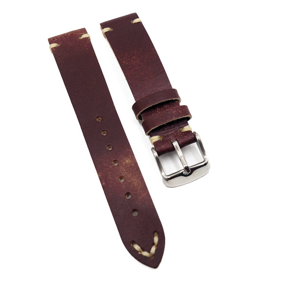 18mm, 20mm, 22mm Vintage Style Italy Mahogany Red Calf Leather Watch Strap