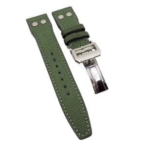 21mm Pilot Style Army Green Nylon Watch Strap For IWC, Rivet Lug, Semi Square Tail
