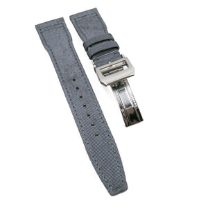 21mm Pilot Style Horizontal Grain Gray Canvas Watch Strap For IWC, Semi Square Tail