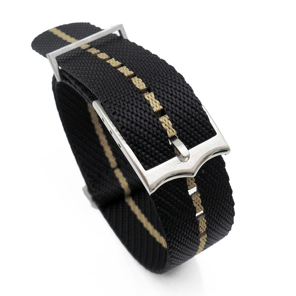 20mm, 22mm Military Style Multi Color in Single Line Nylon Watch Strap, Black & Banana Yellow, Adjustable Length