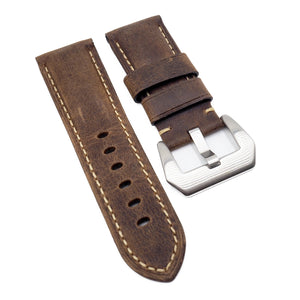24mm Pecan Brown Matte Calf Leather Watch Strap For Panerai, Small Wrist Length