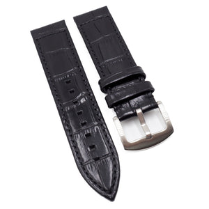 23mm Black Alligator Embossed Calf Leather Watch Strap For Zenith