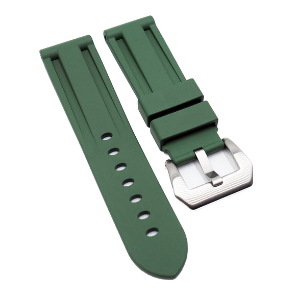 22mm, 24mm Olive Green Vulcanized FKM Rubber Watch Strap For