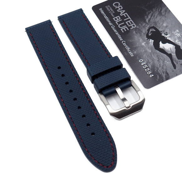 20mm, 22mm Crafter Blue Straight End Performance Navy Blue Vulcanized FKM Rubber Watch Strap, Red Stitching, Quick Release Spring Bars