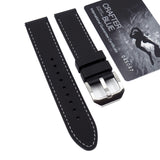 20mm, 22mm Crafter Blue Straight End Performance Black Vulcanized FKM Rubber Watch Strap, White Stitching, Quick Release Spring Bars