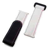 20mm White Nylon Watch Strap For Rolex, Pink and Blue Stitching, Velcro Style
