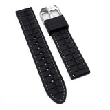 20mm, 22mm Crafter Blue Straight End Performance Black Vulcanized FKM Rubber Watch Strap, White Stitching, Quick Release Spring Bars