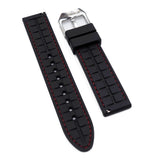 20mm, 22mm Crafter Blue Straight End Performance Black Vulcanized FKM Rubber Watch Strap, Red Stitching, Quick Release Spring Bars