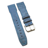 21mm Pilot Style Steel Blue Ostrich Leather Watch Strap For IWC, Semi Square Tail
