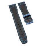 21mm Pilot Style Steel Blue Ostrich Leather Watch Strap For IWC, Semi Square Tail