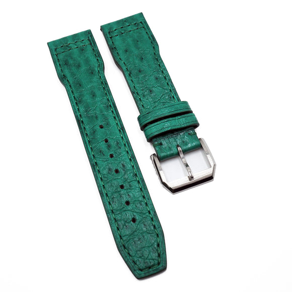 21mm Pilot Style Pine Green Ostrich Leather Watch Strap For IWC, Semi Square Tail