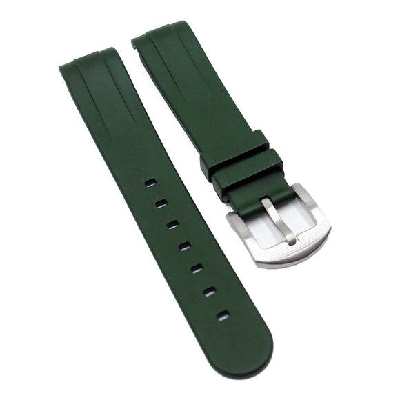20mm Green Curved End Vulcanized FKM Rubber Watch Strap For Rolex and Omega