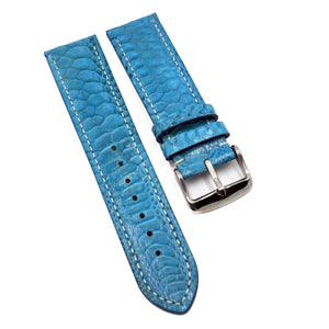22mm Olympic Blue Turkey Leather Watch Strap, White Stitching