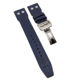 22mm Pilot Style Denim Blue Ostrich Leather Watch Strap For IWC, Rivet Lug, Semi Square Tail
