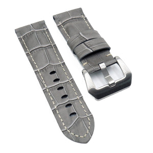 24mm Gray Alligator Embossed Calf Leather Watch Strap For Panerai, Small Wrist Length
