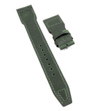 22mm Pilot Style Army Green Matte Calf Leather Watch Strap For IWC, Rivet Lug, Semi Square Tail