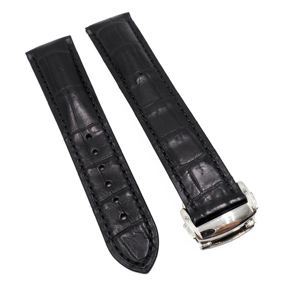 20mm Black Alligator Leather Watch Strap For Omega