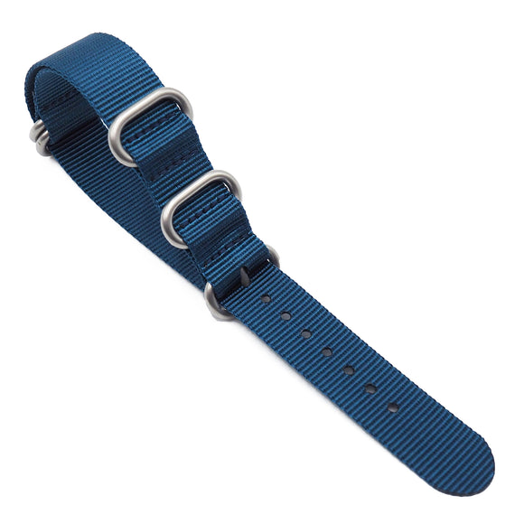 18mm 5 Rings Zulu Military Style Blue Nylon Watch Strap