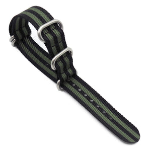 18mm 5 Rings Zulu Military Style Multi Color Nylon Watch Strap, Black & Green