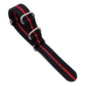 18mm 5 Rings Zulu Military Style Multi Color Nylon Watch Strap, Black & Red