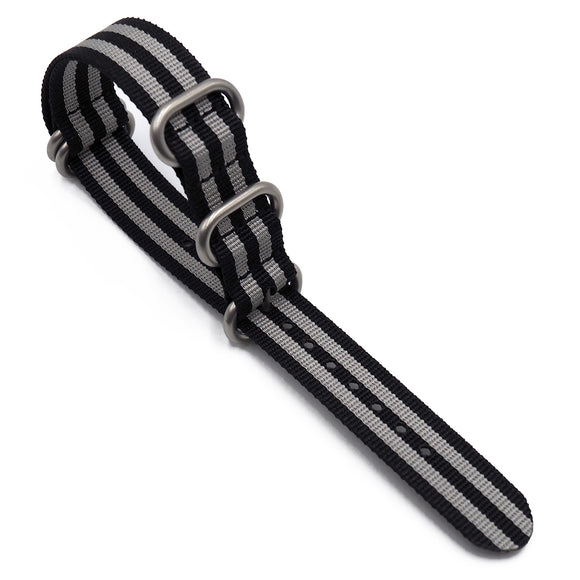 18mm 5 Rings Zulu Military Style Multi Color Nylon Watch Strap, Black & Gray