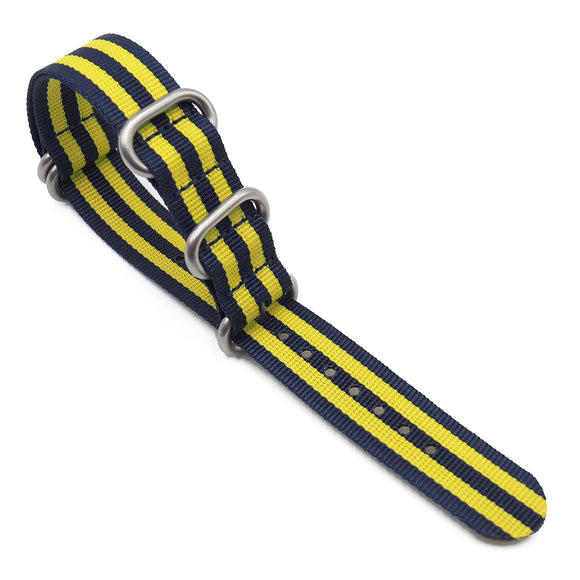 18mm 5 Rings Zulu Military Style Multi Color Nylon Watch Strap, Blue & Yellow