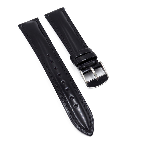 19mm Black Patent Leather Watch Strap, Quick Release Spring Bars