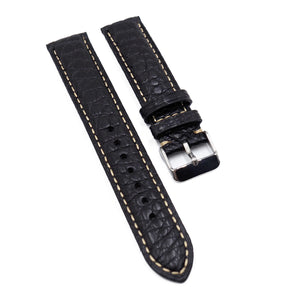 18mm, 19mm Black Alligator Leather Watch Strap, Granola Yellow Stitching
