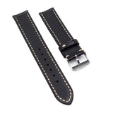 18mm, 19mm Black Alligator Leather Watch Strap, Granola Yellow Stitching