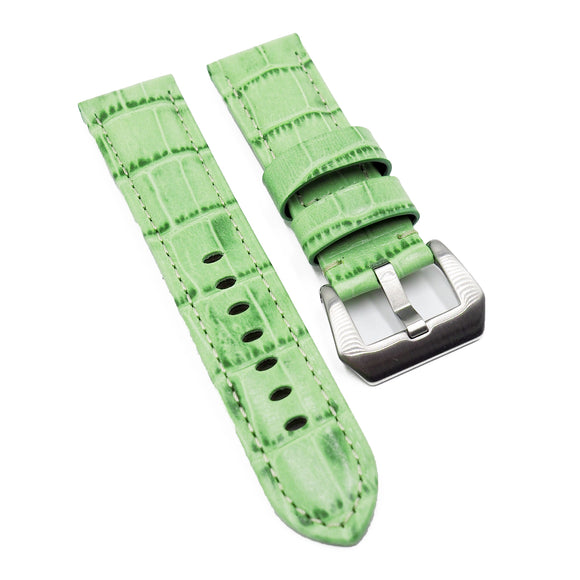 24mm Mint Green Alligator Pattern Calf Leather Watch Strap For Panerai