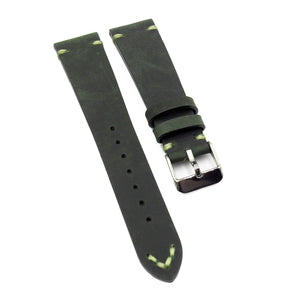 20mm, 22mm Vintage Style Army Green Matte Calf Leather Watch Strap