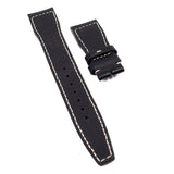 21mm Pilot Style Black Calf Leather Watch Strap For IWC, Rivet Lug, Semi Square Tail