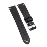 20mm, 22mm Vintage Style Black Tree Bark Pattern Calf Leather Watch Strap
