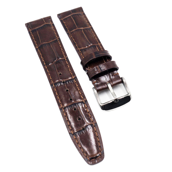 20mm Waxed Brown Alligator Embossed Calf Leather Watch Strap For IWC