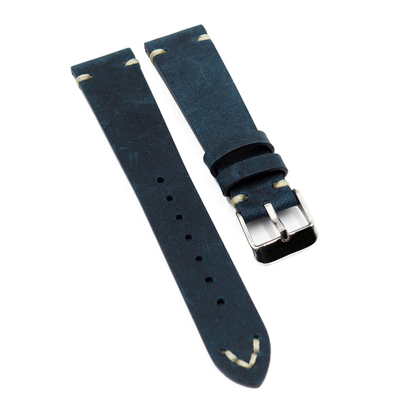 20mm, 22mm Vintage Style Space Blue Matte Calf Leather Watch Strap