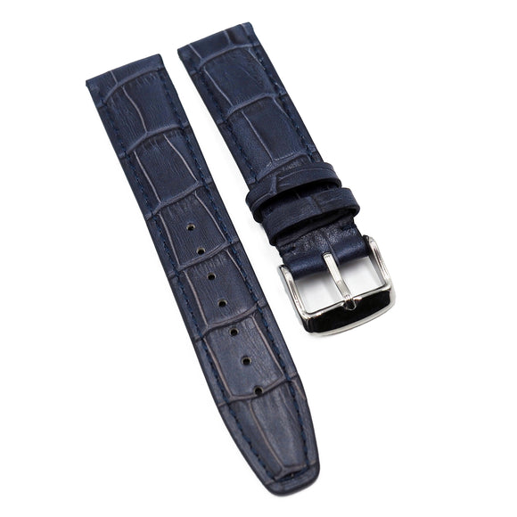 20mm Indigo Blue Alligator Embossed Calf Leather Watch Strap For IWC