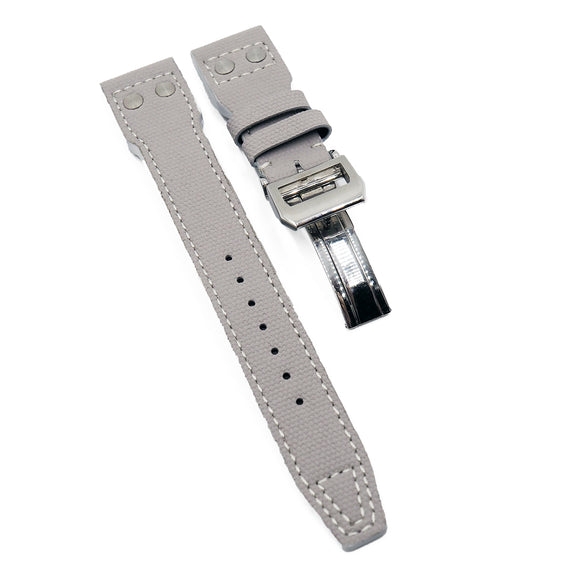 22mm Pilot Style Gray Canvas Watch Strap For IWC, Rivet Lug, Semi Square Tail